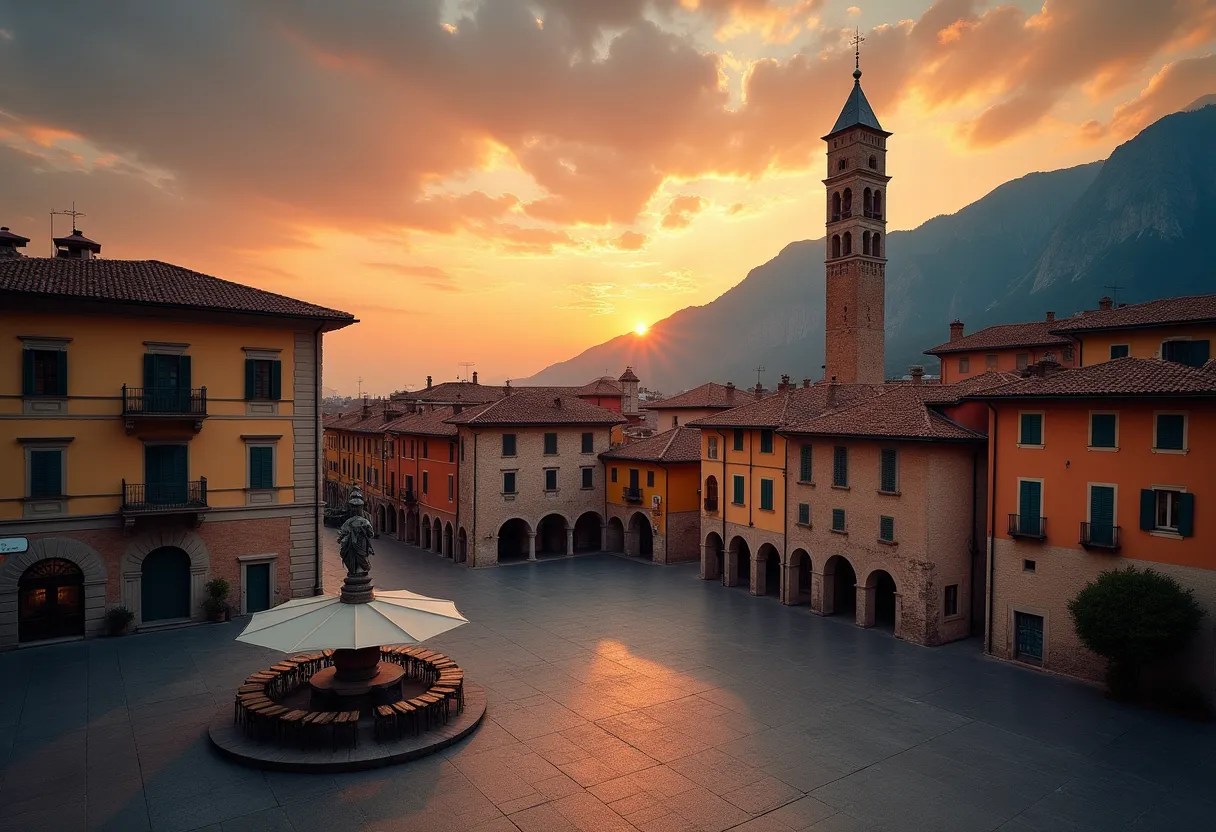 'Città Alta (Piazza Vecchia), celebre punto di riferimento a Bergamo, Italia'
