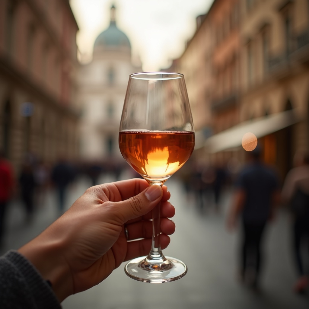 Dettaglio di viaggio a Milano: A hand holding a glass of wine
