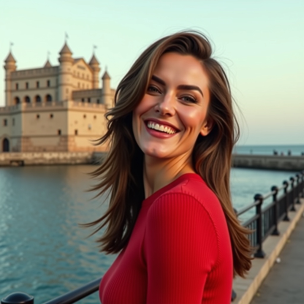Sara visita Castel dell'Ovo a Napoli per chat erotica con IA bollente